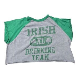 Mill-tex Crop Top Women XL Irish Drinking Team Raglan Gray Green St Patricks Day